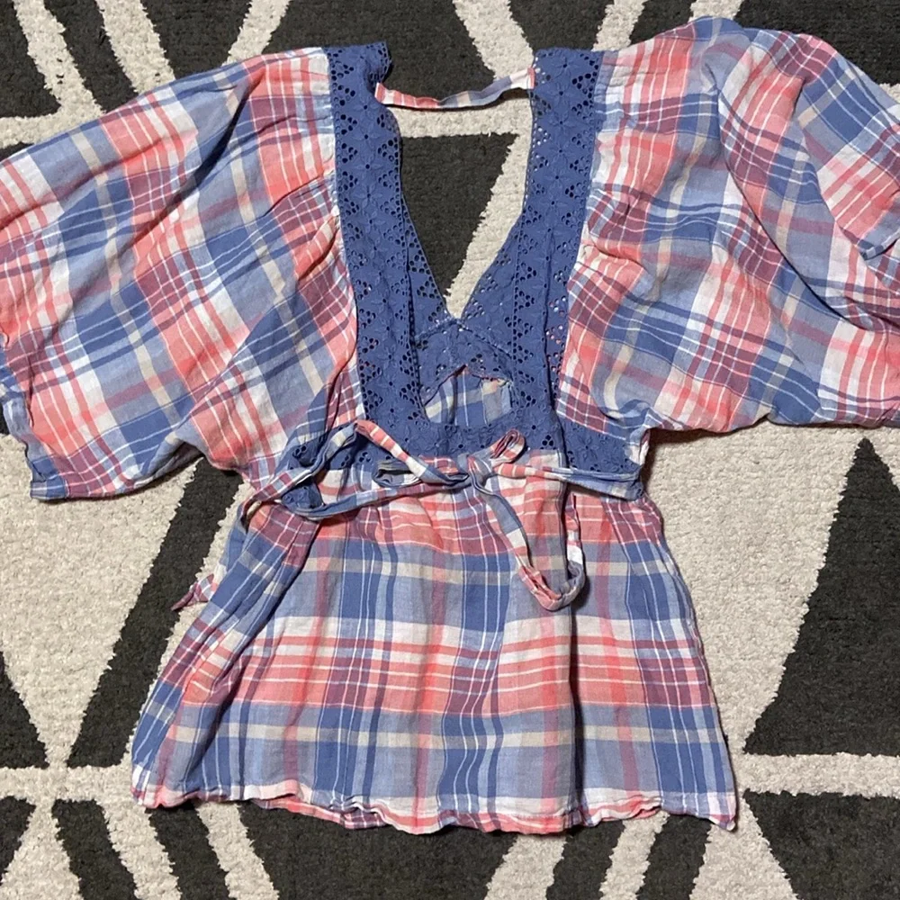 free people plaid boxy blouse